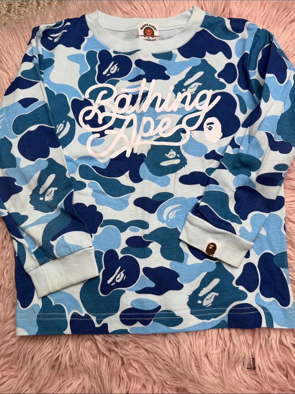 Bape Kids Blue Camo Long Sleeve Tee